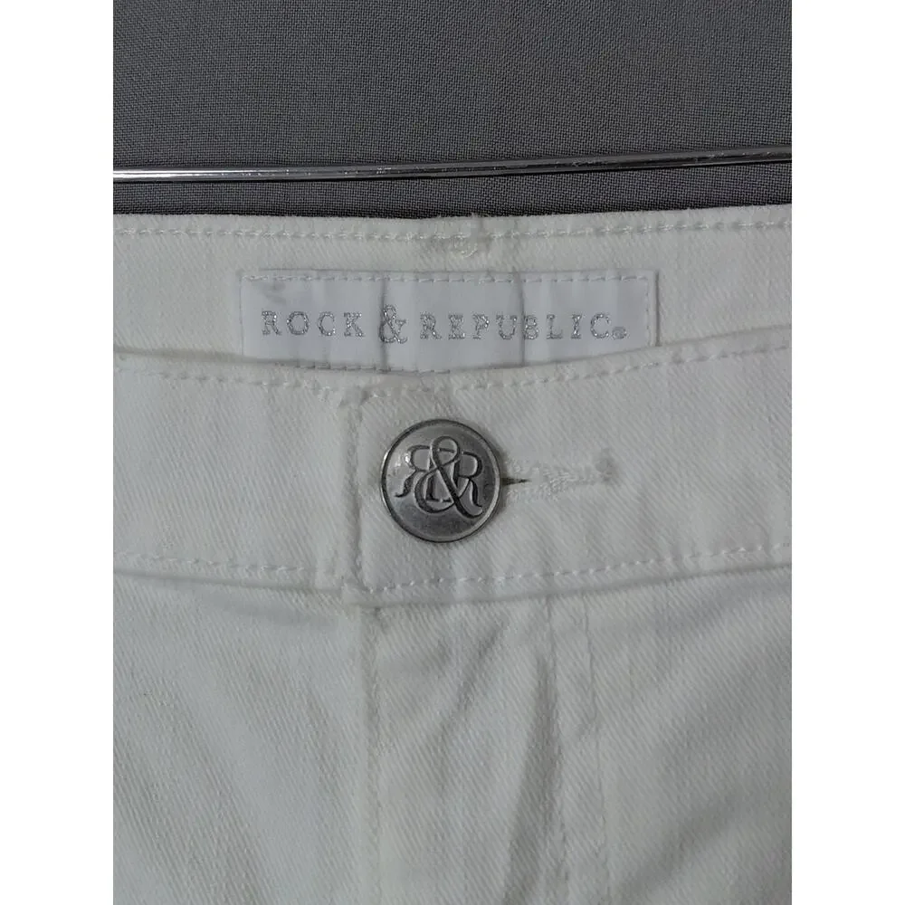 Rock & Republic Carnivale White Colorblock Straight Jeans Women Size 16